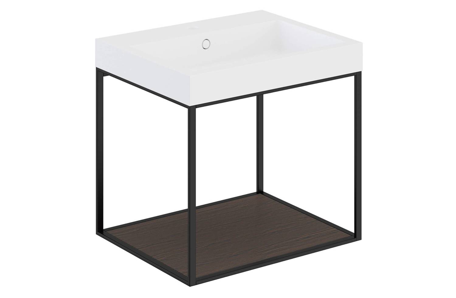 Mueble The Grid Evo 60 cm negro con estante fijo roble oscuro y lavabo rectangular Cosmic