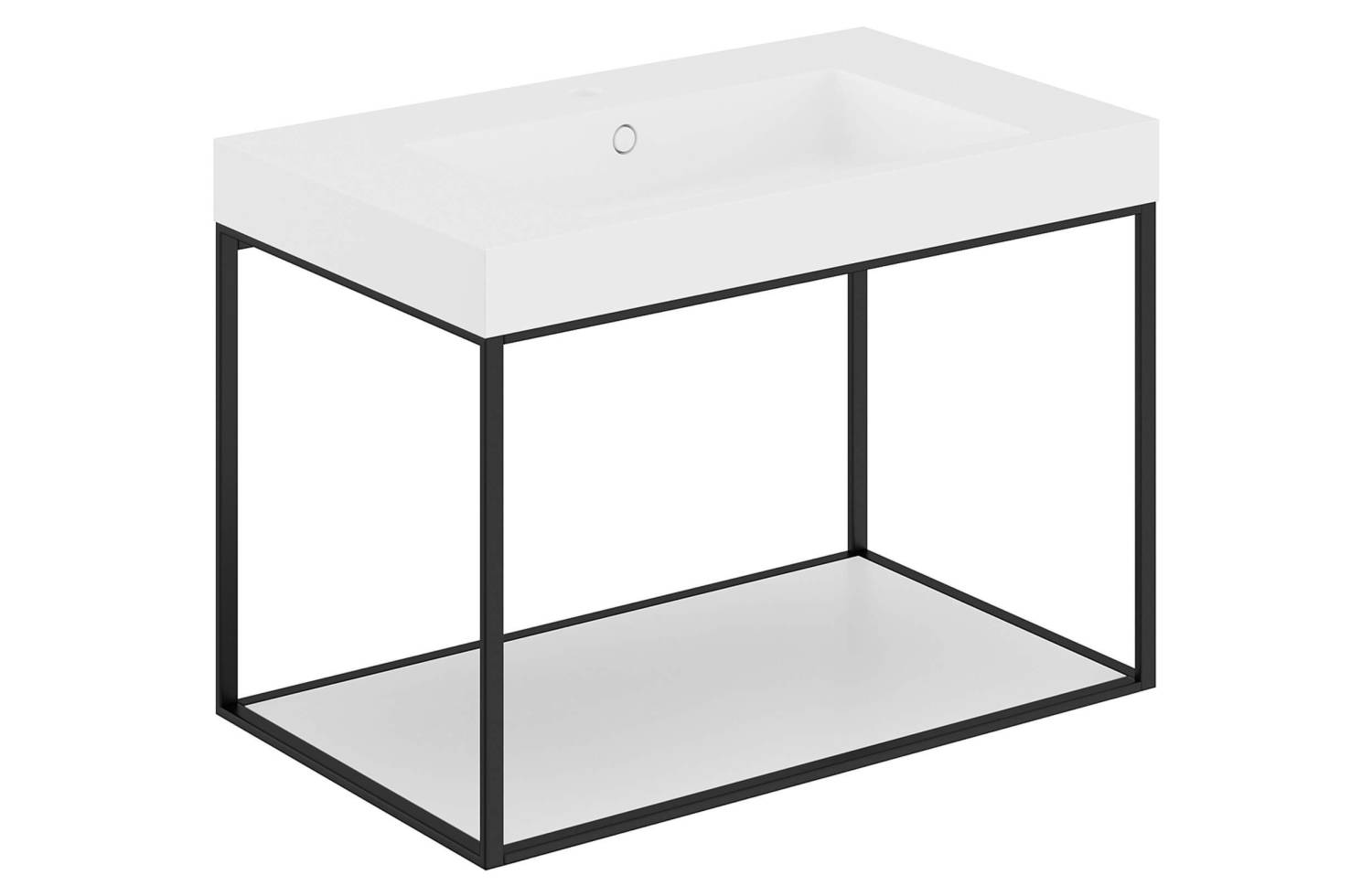 Mueble The Grid Evo 80 cm negro con estante fijo blanco y lavabo rectangular Cosmic