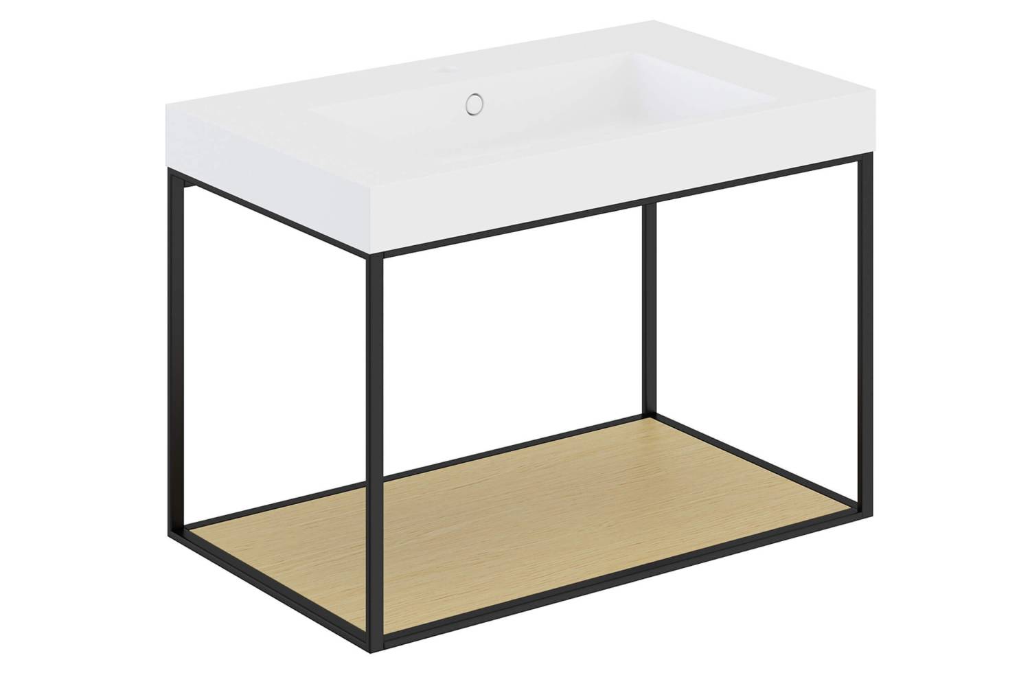 Mueble The Grid Evo 80 cm negro con estante fijo roble claro y lavabo rectangular Cosmic
