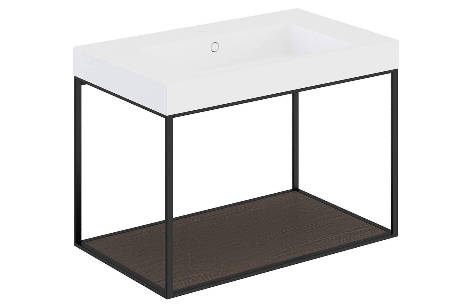 Mueble The Grid Evo 80 cm negro con estante fijo roble oscuro y lavabo rectangular Cosmic
