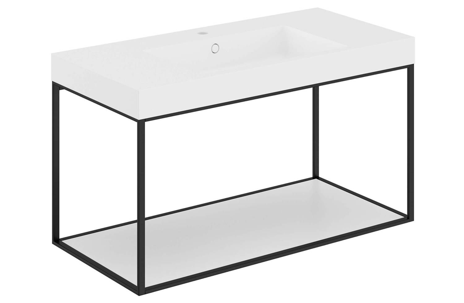 Mueble The Grid Evo 100 cm negro con estante fijo blanco y lavabo rectangular Cosmic