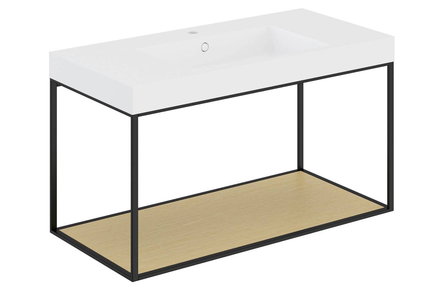 Mueble The Grid Evo 100 cm negro con estante fijo roble claro y lavabo rectangular Cosmic
