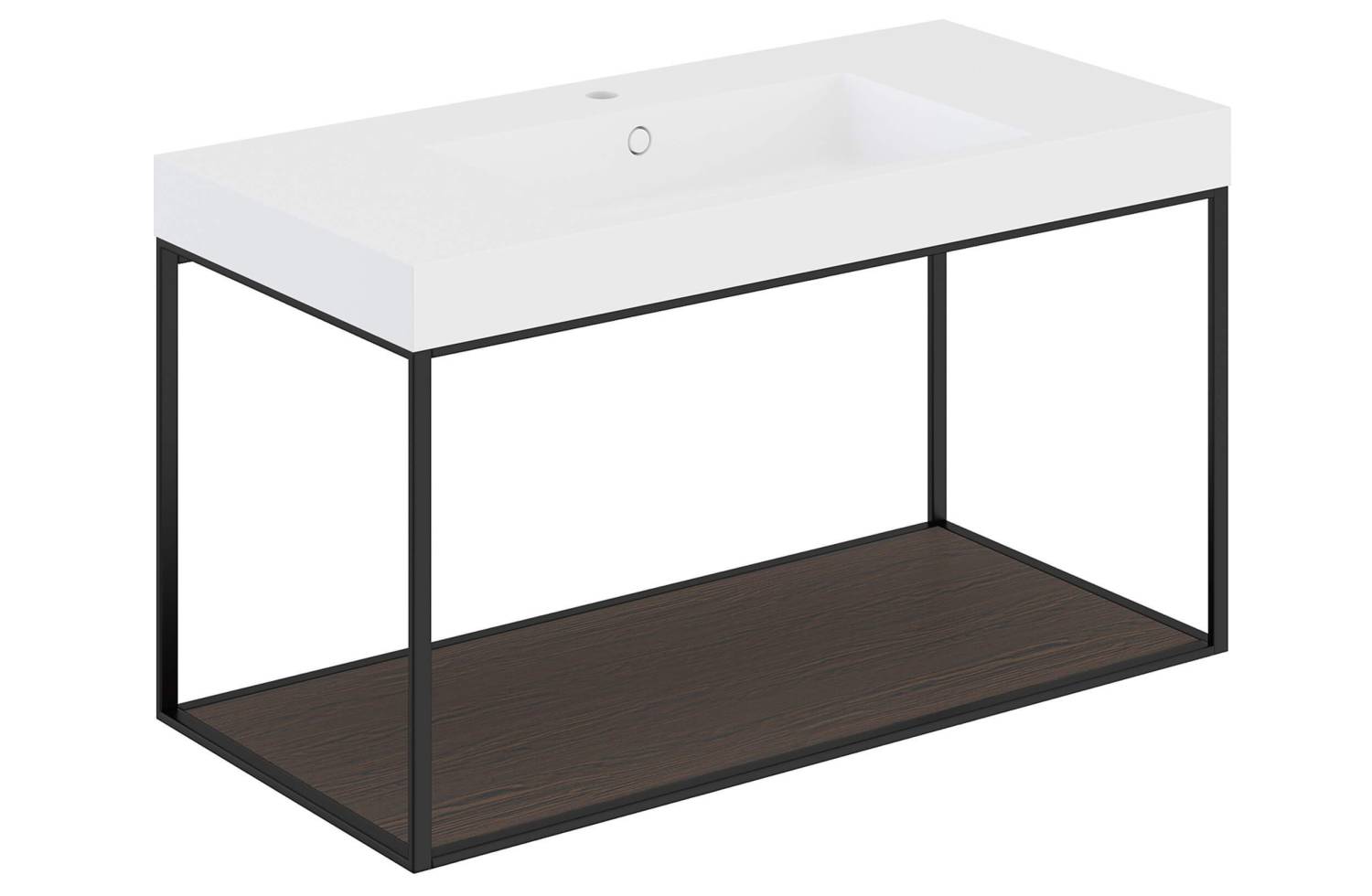 Mueble The Grid Evo 100 cm negro con estante fijo roble oscuro y lavabo rectangular Cosmic