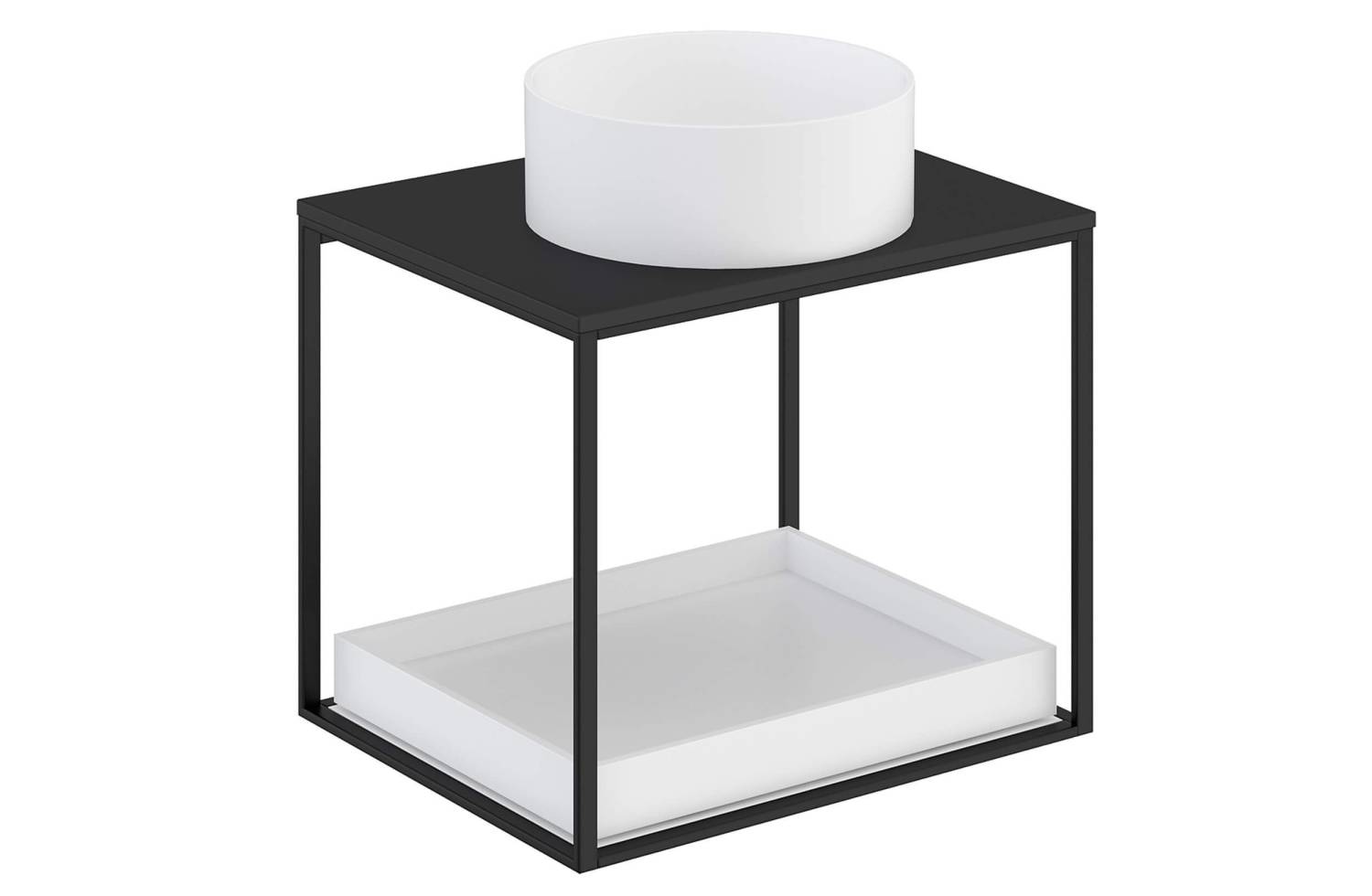 Mueble The Grid Evo 60 cm negro con estante deslizante blanco y lavabo redondo Cosmic