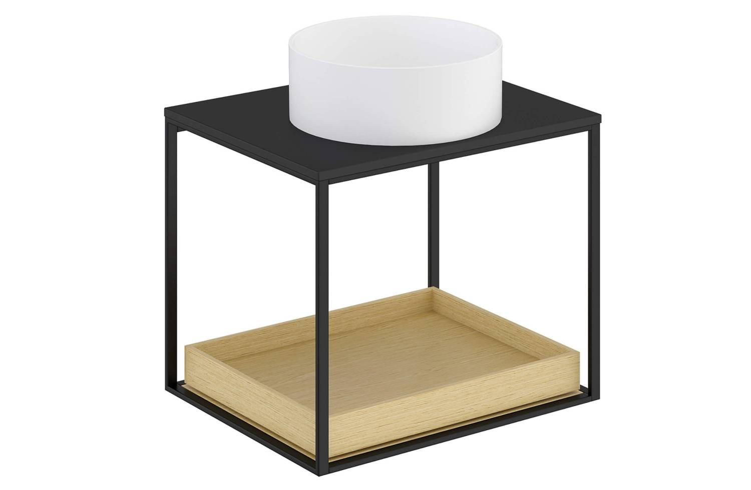 Mueble The Grid Evo 60 cm negro con estante deslizante roble claro y lavabo redondo Cosmic