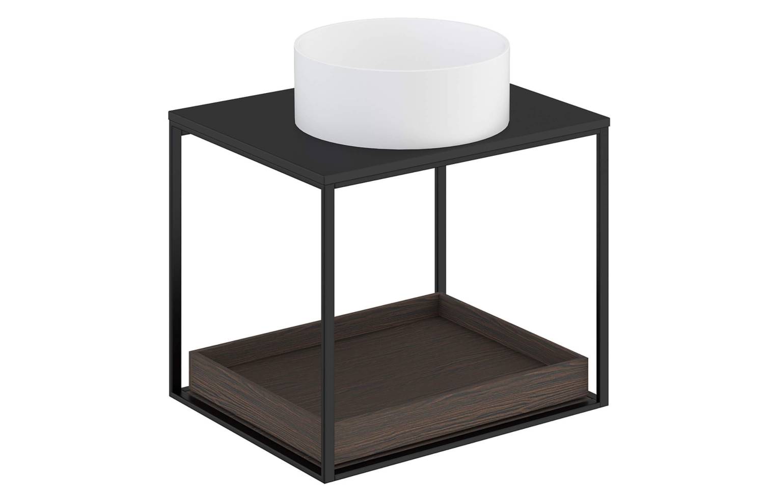 Mueble The Grid Evo 60 cm negro con estante deslizante roble oscuro y lavabo redondo Cosmic