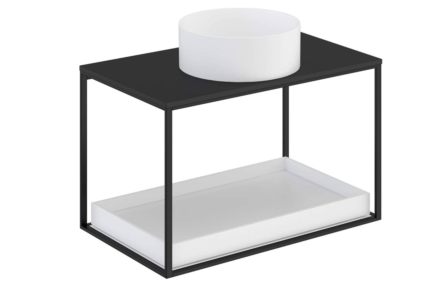 Mueble The Grid Evo 80 cm negro con estante deslizante blanco y lavabo redondo Cosmic