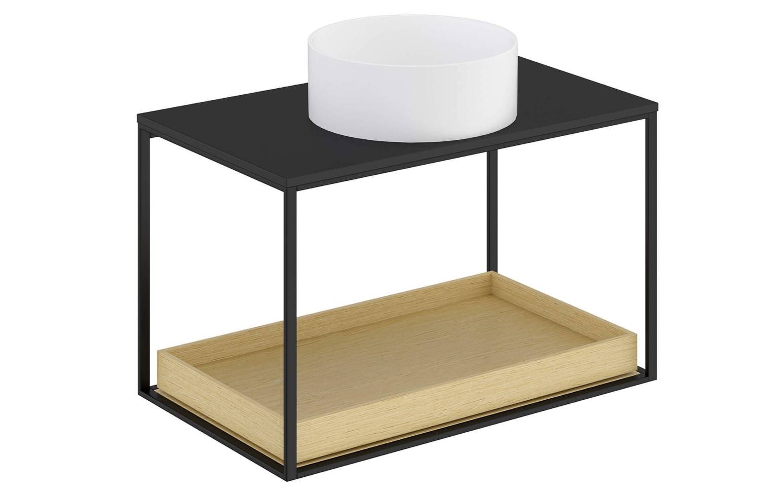 Mueble The Grid Evo 80 cm negro con estante deslizante roble claro y lavabo redondo Cosmic