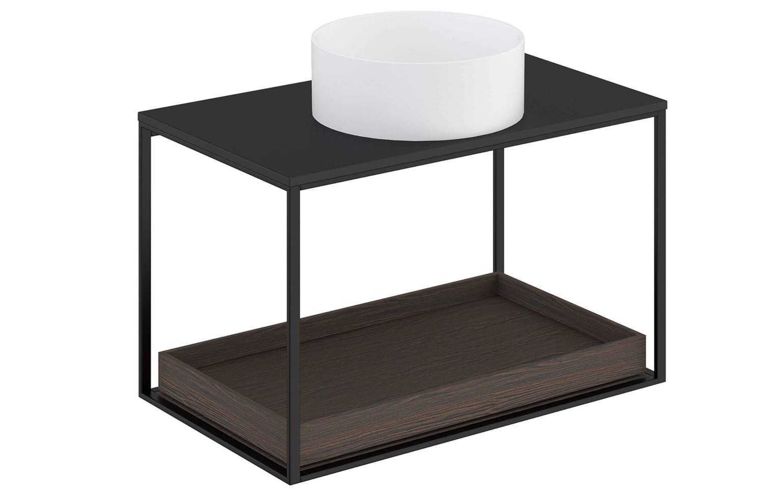 Mueble The Grid Evo 80 cm negro con estante deslizante roble oscuro y lavabo redondo Cosmic
