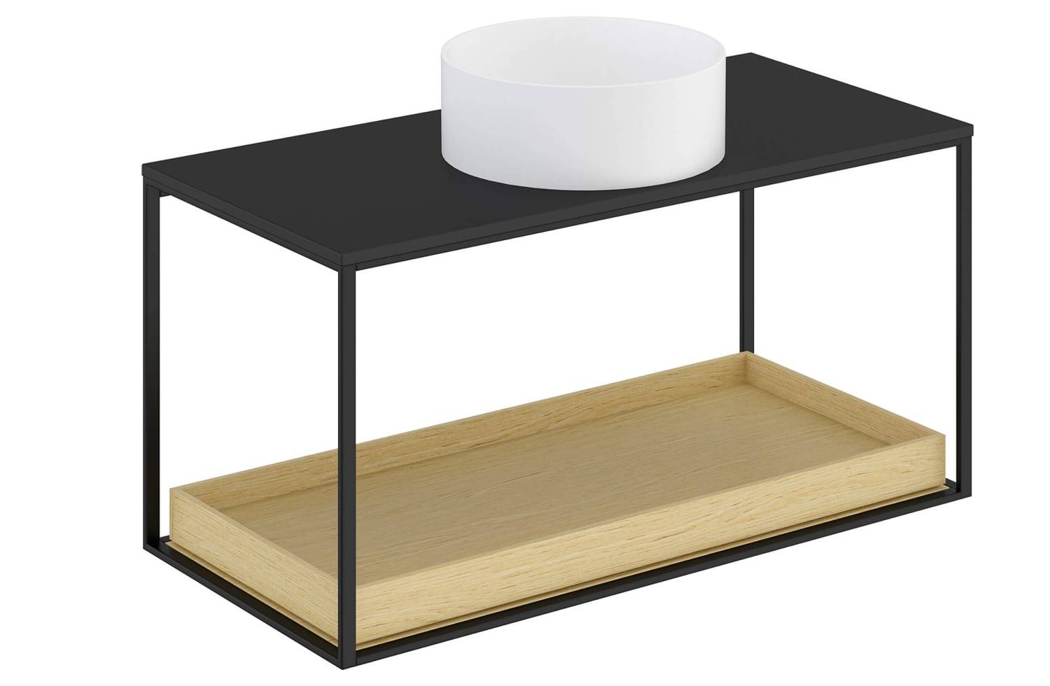 Mueble The Grid Evo 100 cm negro con estante deslizante roble claro y lavabo redondo Cosmic
