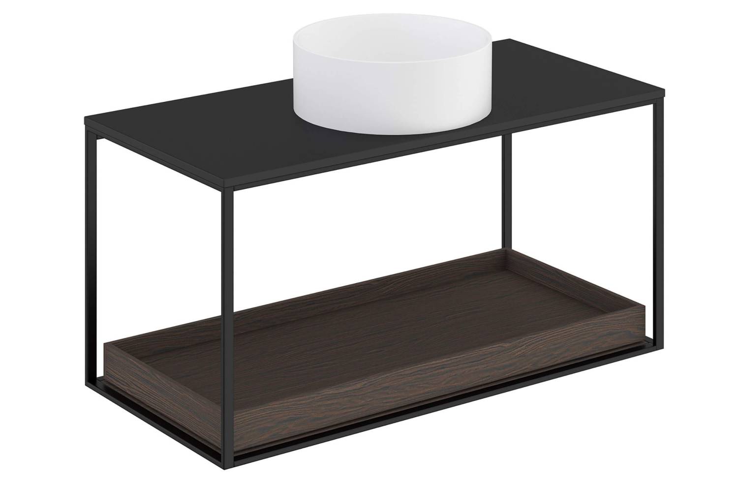 Mueble The Grid Evo 100 cm negro con estante deslizante roble oscuro y lavabo redondo Cosmic