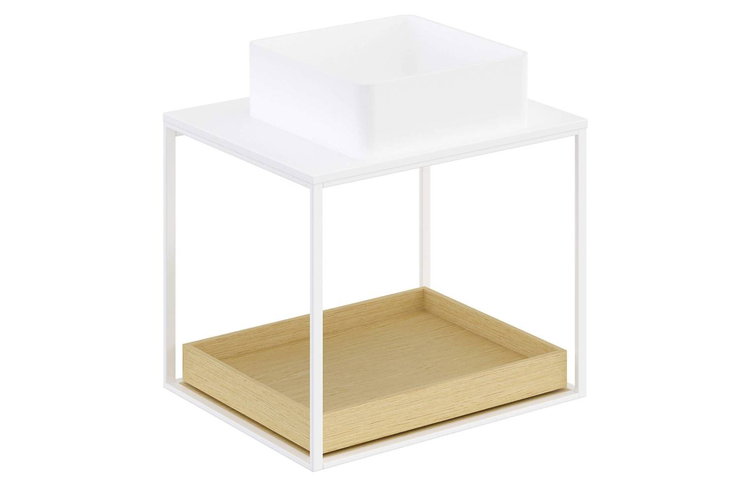 Mueble The Grid Evo 60 cm blanco con estante deslizante roble claro y lavabo cuadrado Cosmic