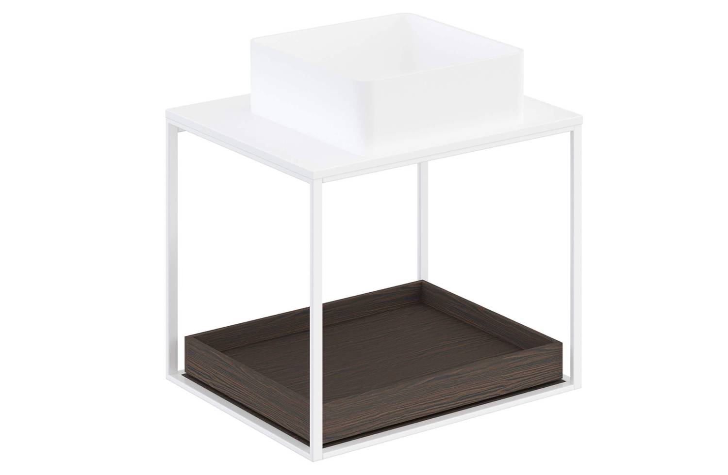 Mueble The Grid Evo 60 cm blanco con estante deslizante roble oscuro y lavabo cuadrado Cosmic
