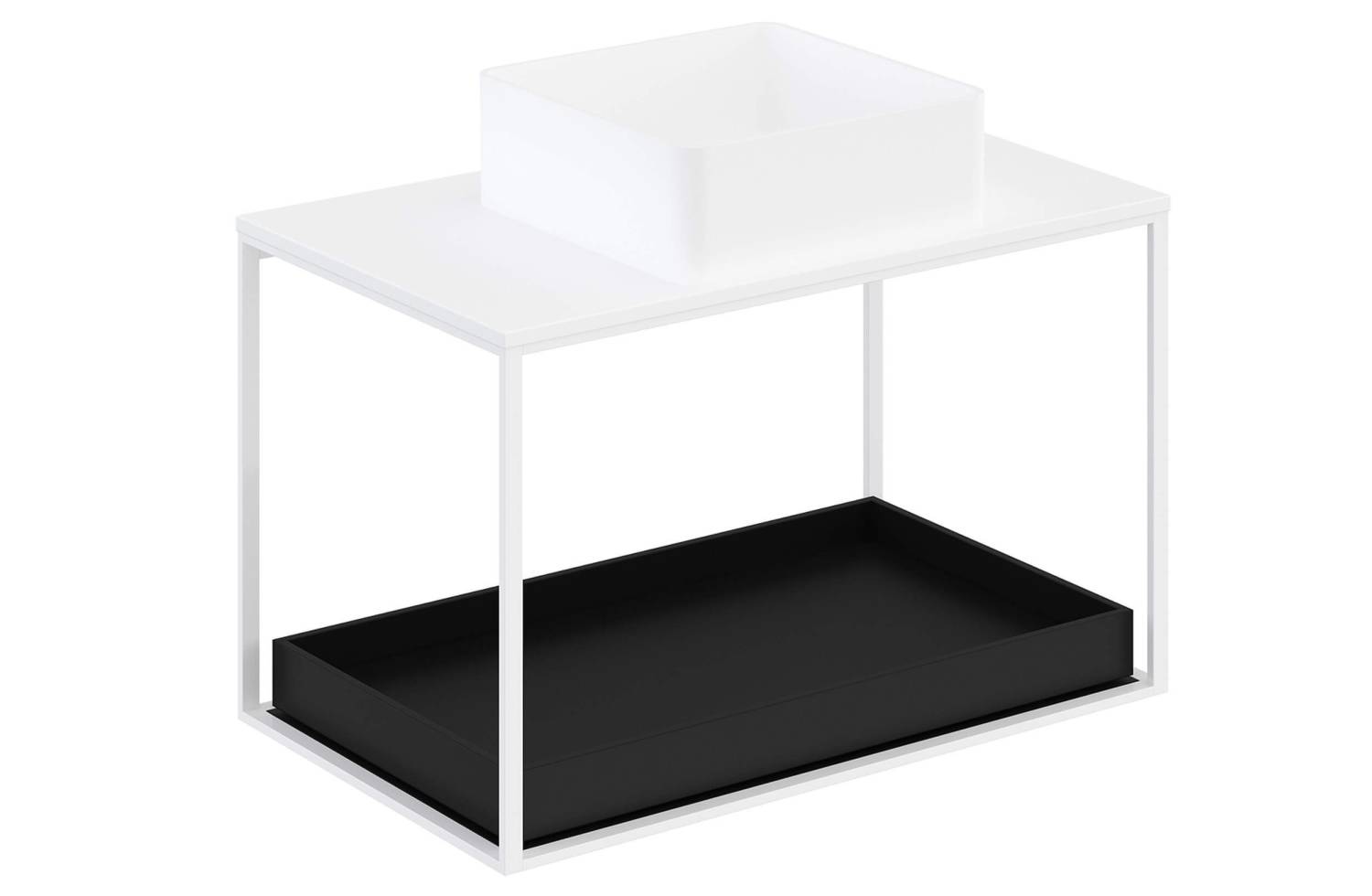 Mueble The Grid Evo 80 cm blanco con estante deslizante negro y lavabo cuadrado Cosmic