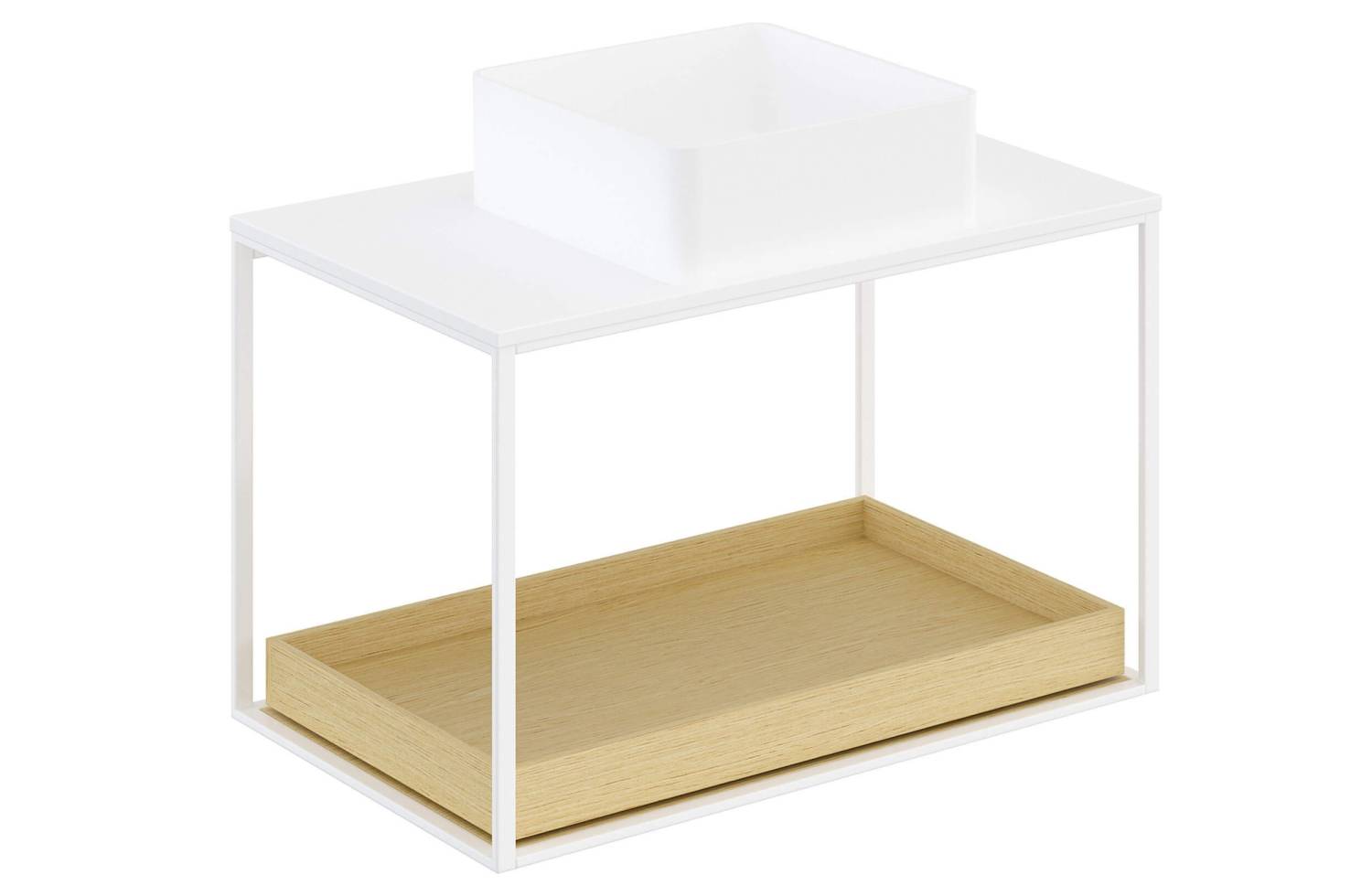 Mueble The Grid Evo 80 cm blanco con estante deslizante roble claro y lavabo cuadrado Cosmic