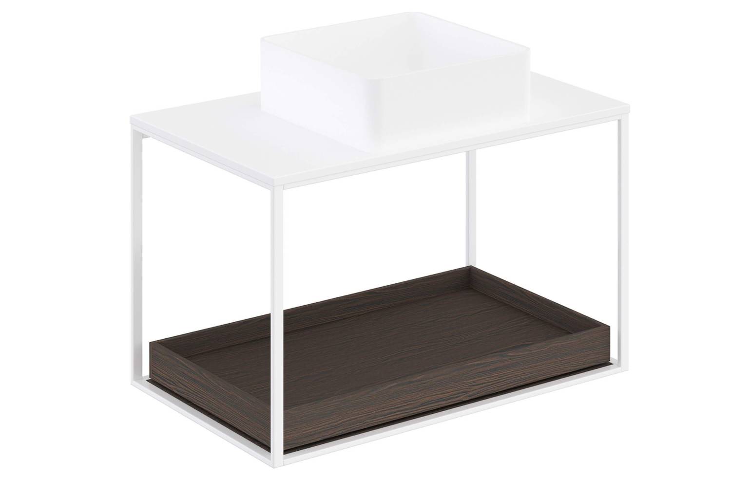 Mueble The Grid Evo 80 cm blanco con estante deslizante roble oscuro y lavabo cuadrado Cosmic