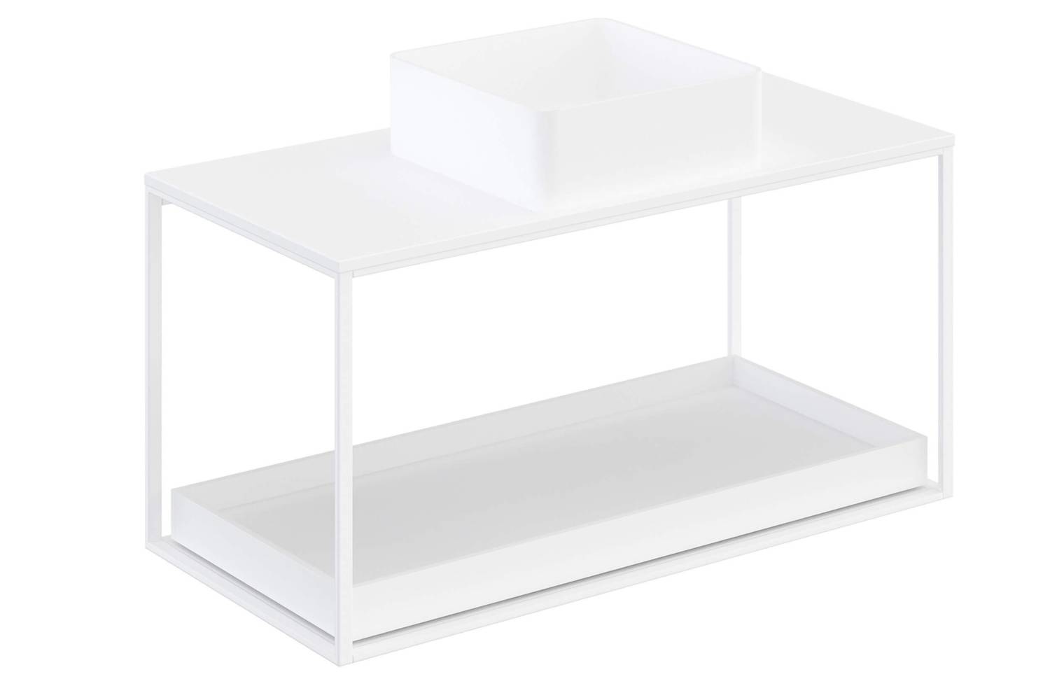 Mueble The Grid Evo 100 cm blanco con estante deslizante blanco y lavabo cuadrado Cosmic