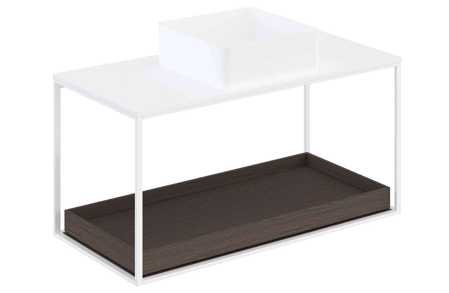 Mueble The Grid Evo 100 cm blanco con estante deslizante roble oscuro y lavabo cuadrado Cosmic